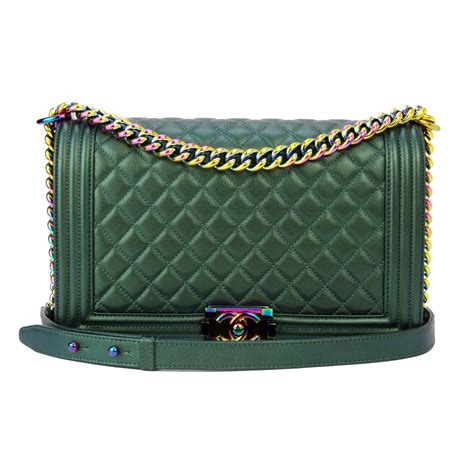 chanel green iridescent boy bag